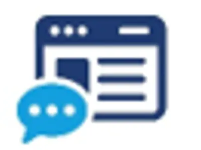 Icon of list with speech bubble in front of it.