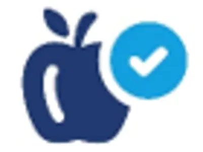 Icon of apple with a check mark on the top right hand side