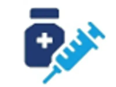 Syringe overlapping a bottle with healthcare symbol